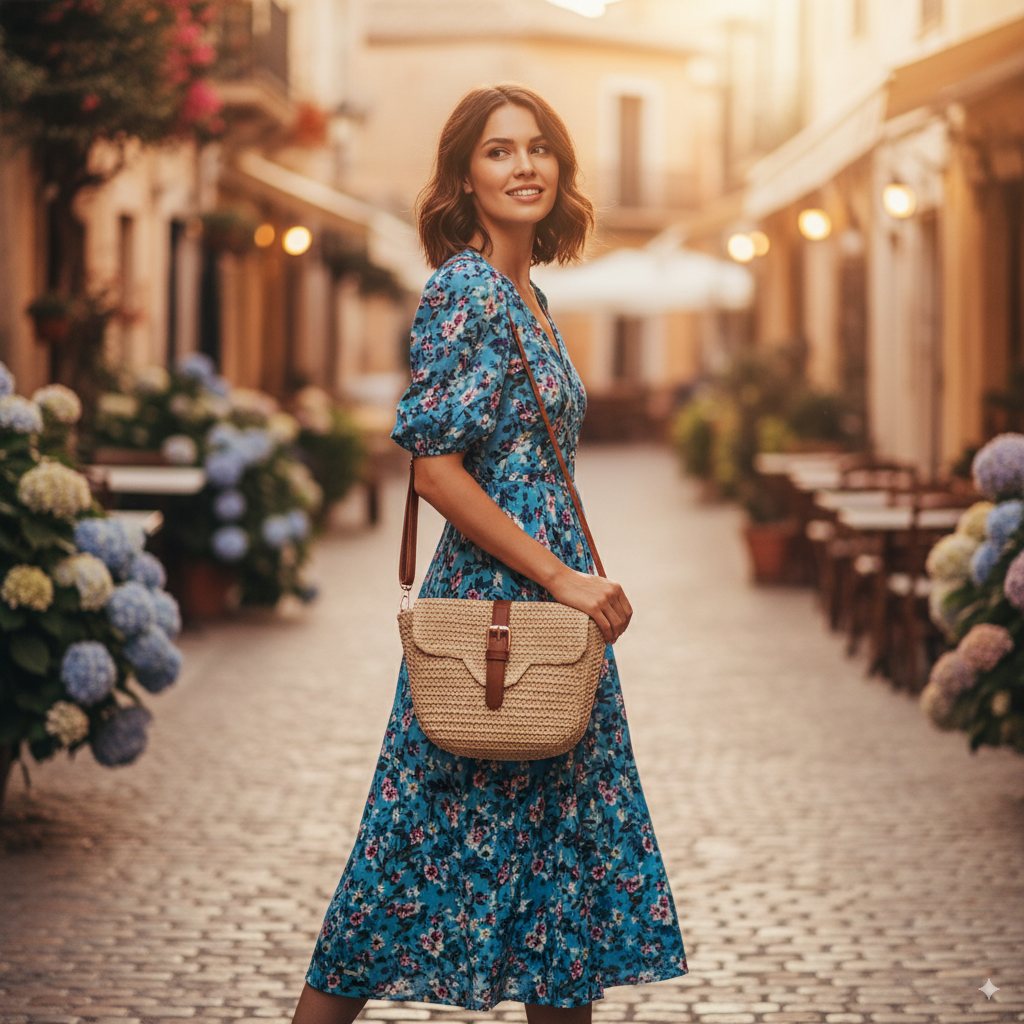 Noémie | Brown Straw Crossbody Bag