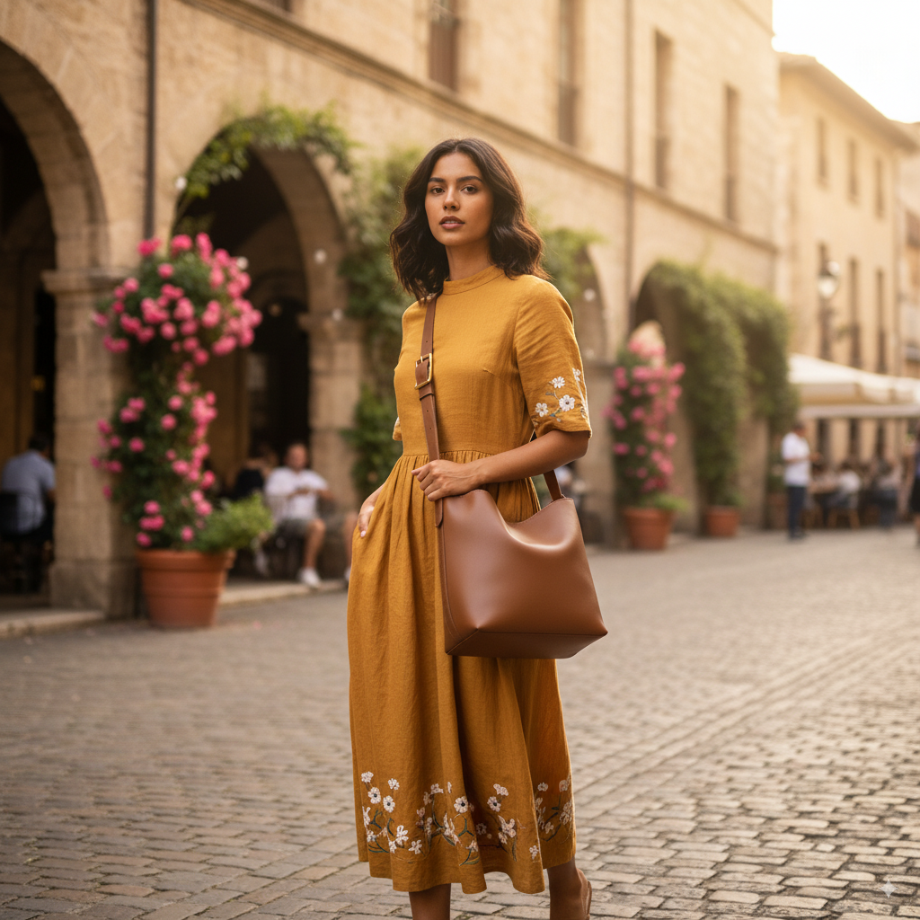 Nawel | Brown Bucket Crossbody Bag