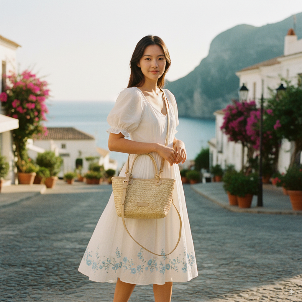 Priscilla | Beige straw crossbody bag