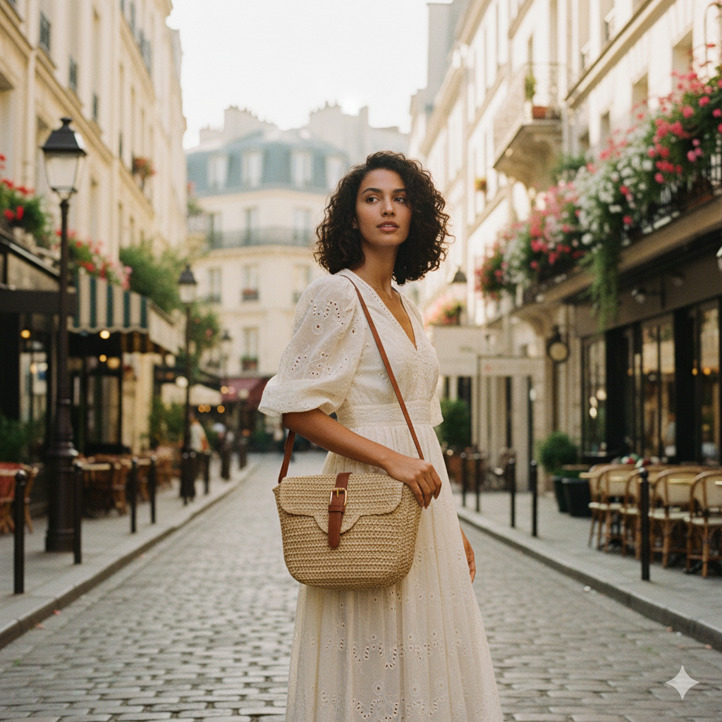 Noémie | Brown Straw Crossbody Bag