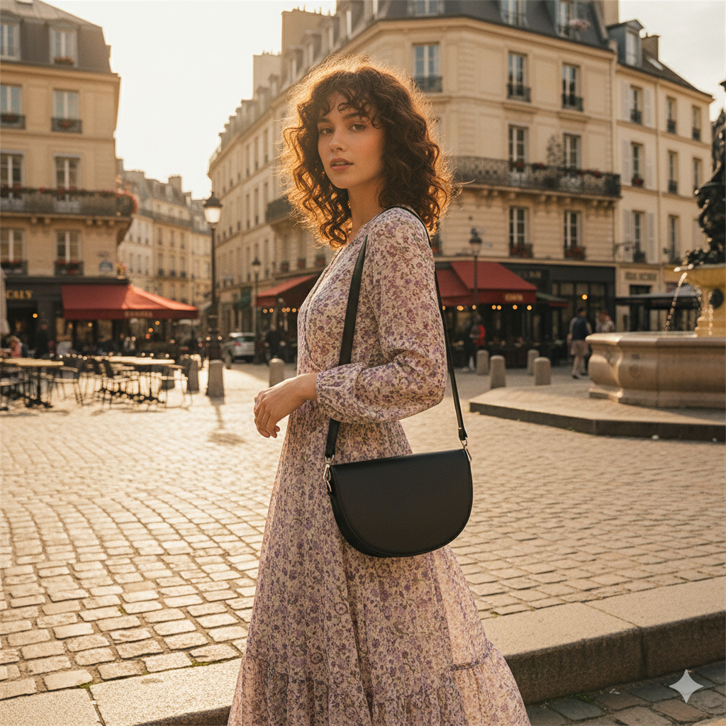 Coralie | Brown Crescent Crossbody Bag