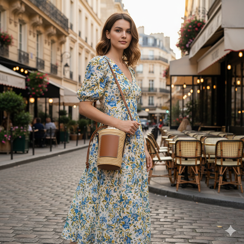 Adèle | Straw Bucket Crossbody Bag