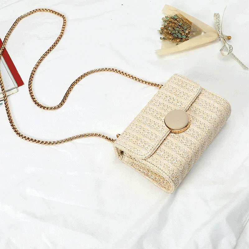 Beige Straw Crossbody Bag