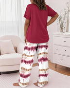 Letter Print Tee and Tie-Dye Pants Cozy Pajama Set
