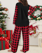 Plaid and Christmas Tree Print Long Sleeve Pajama Set