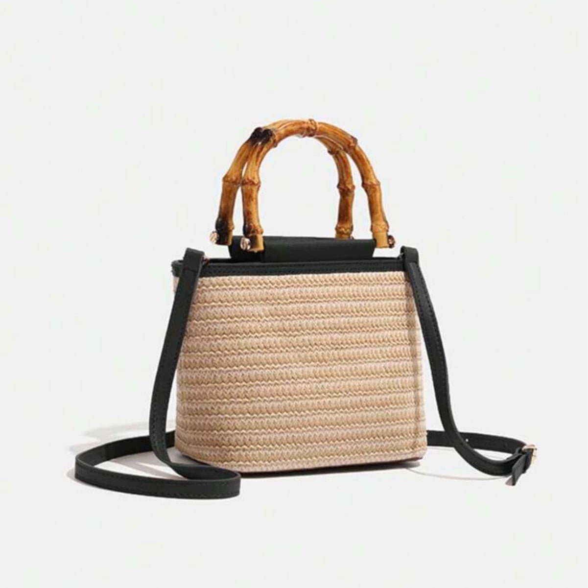 Straw crossbody bucket bag