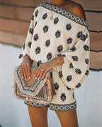 2-Piece Boho Set: Lantern Sleeve Top and Shorts Outfit