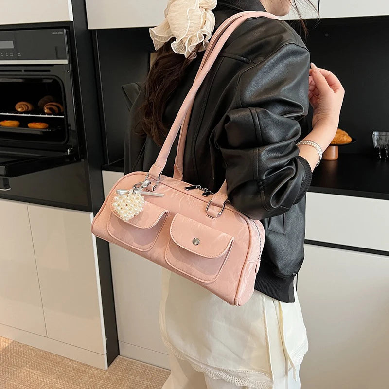 Fabienne | Pink Leather Korean Shoulder Bag