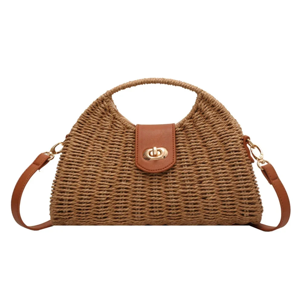 Straw crescent crossbody bag