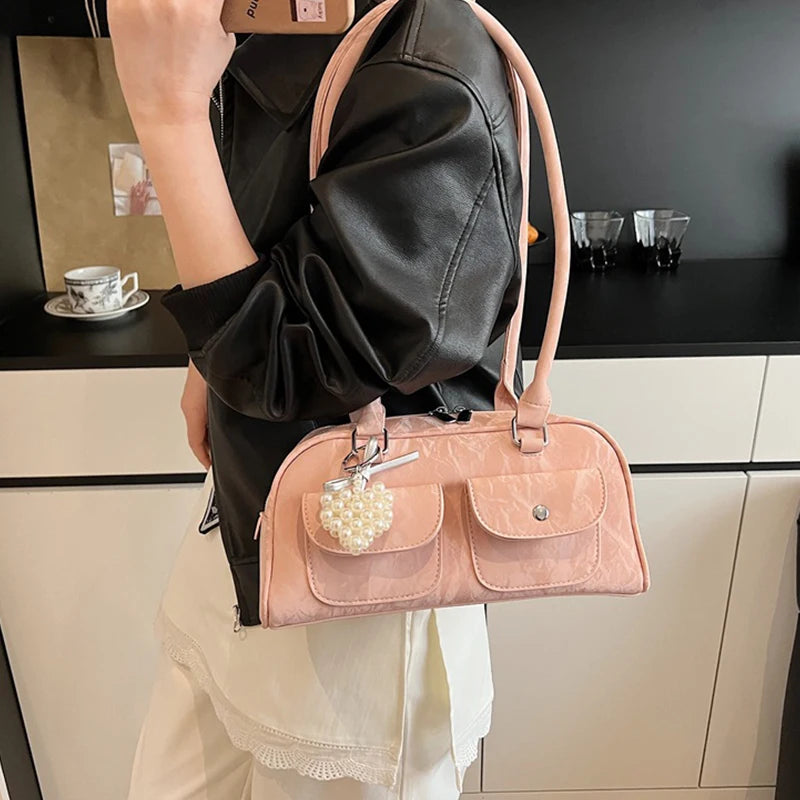 Fabienne | Pink Leather Korean Shoulder Bag