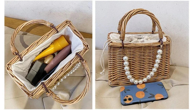 Mini straw bow bag