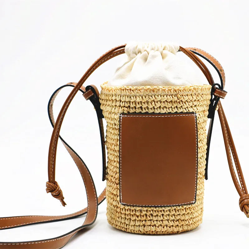 Straw Bucket Crossbody Bag
