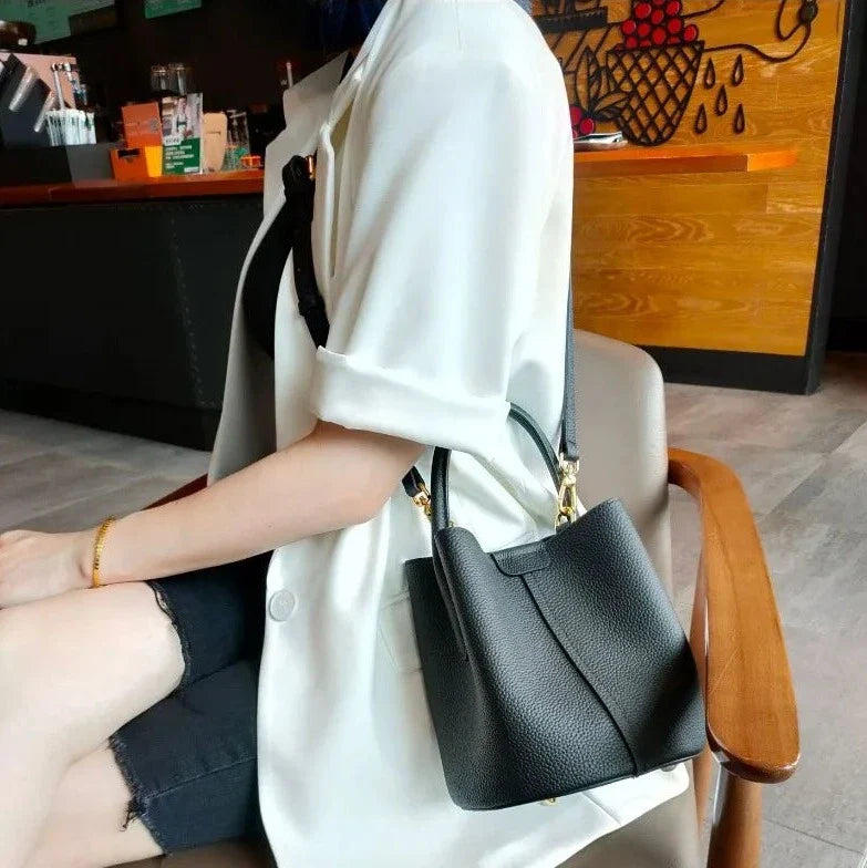 Leather Crossbody Bucket Handbags