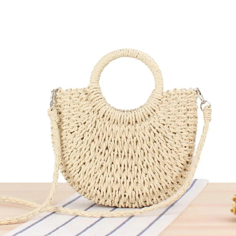 Wicker Half Moon Bag