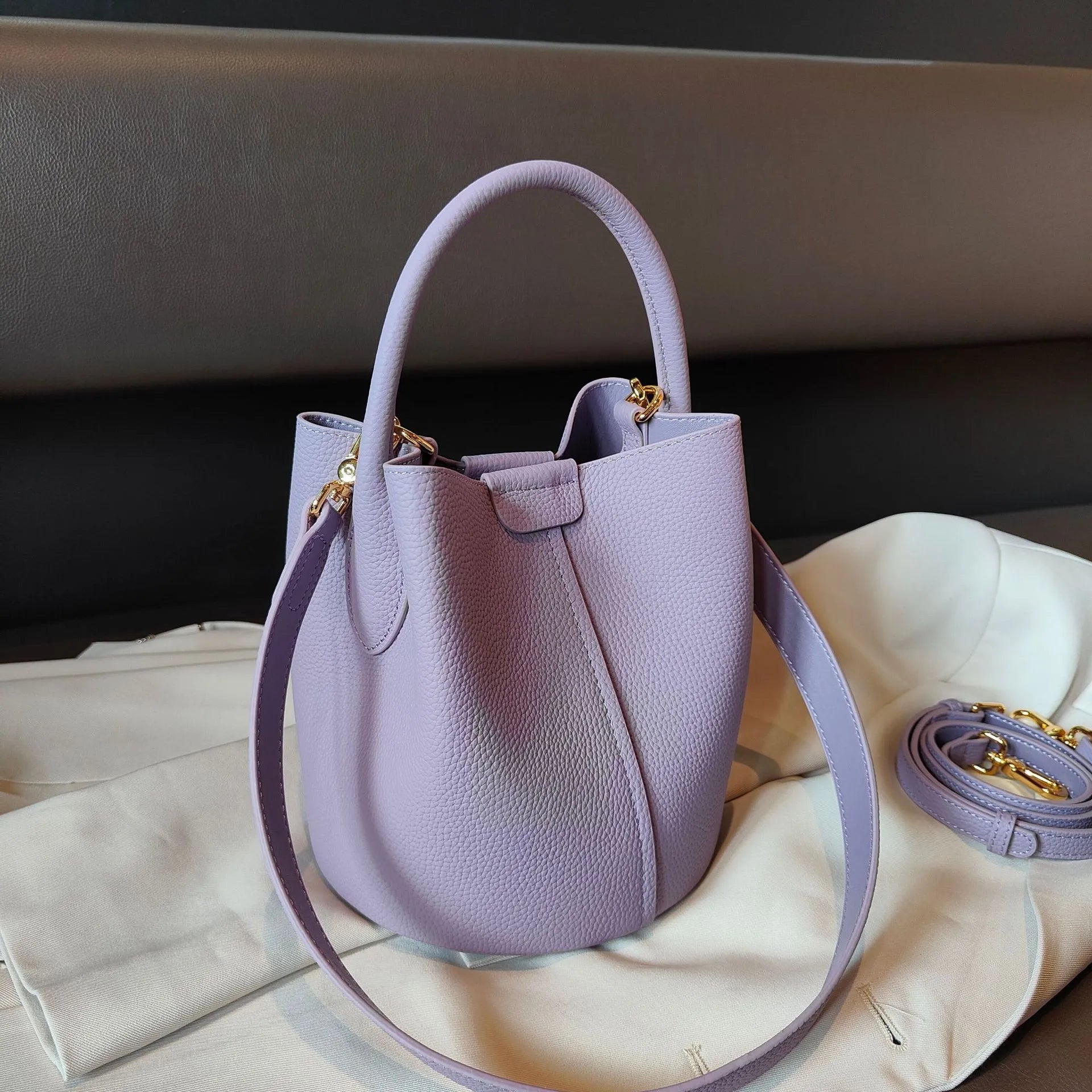 Leather Crossbody Bucket Handbags