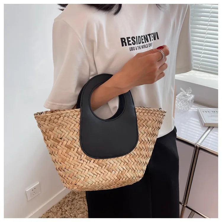 Brown Straw Crossbody Bag