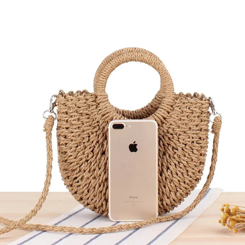 Wicker Half Moon Bag
