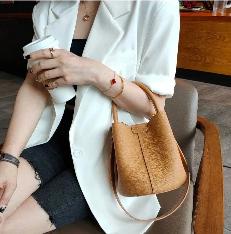 Leather Crossbody Bucket Handbags
