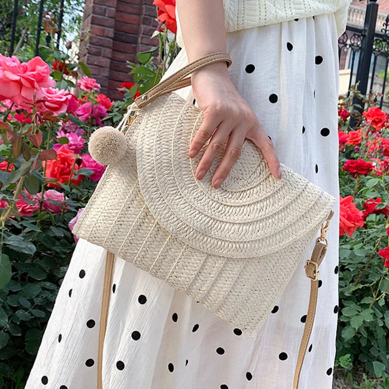 Pink Straw Crossbody Bag