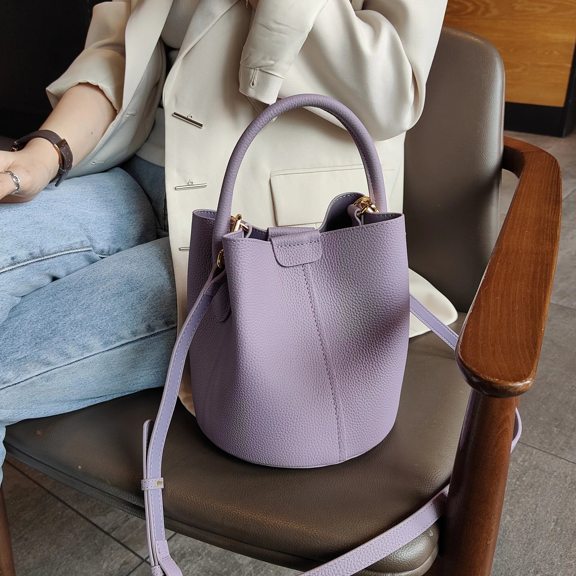 Leather Crossbody Bucket Handbags