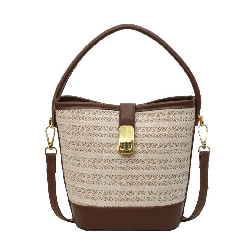 Straw bucket crossbody bag