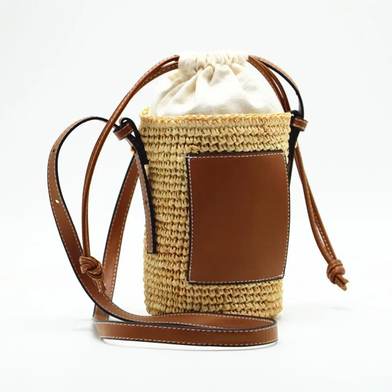 Straw Bucket Crossbody Bag