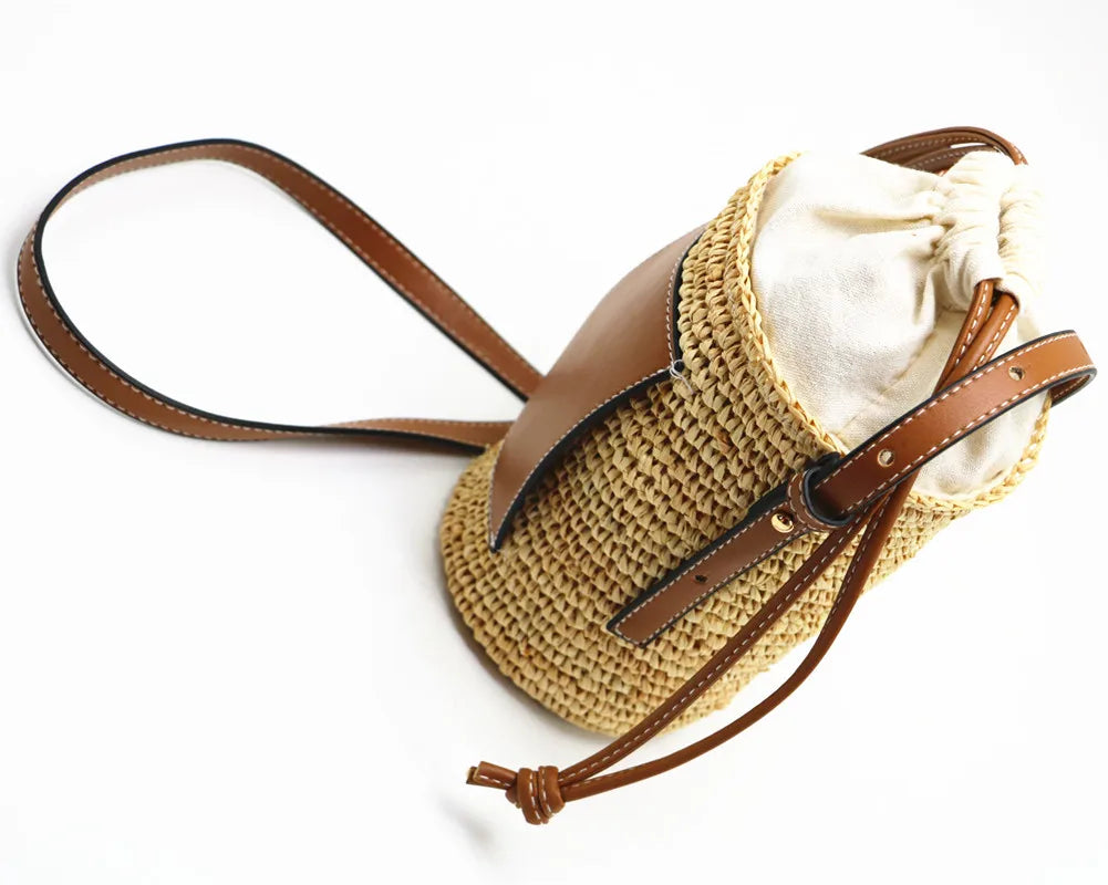 Straw Bucket Crossbody Bag