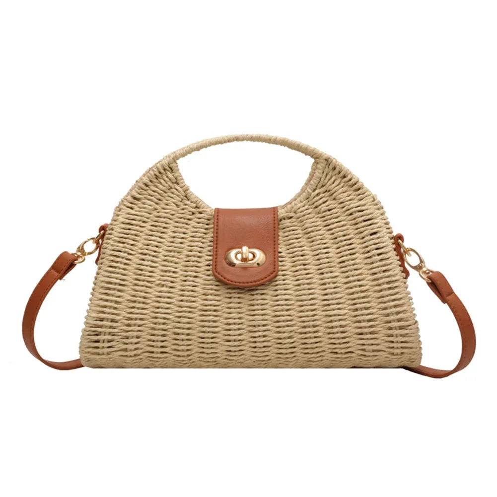 Straw crescent crossbody bag
