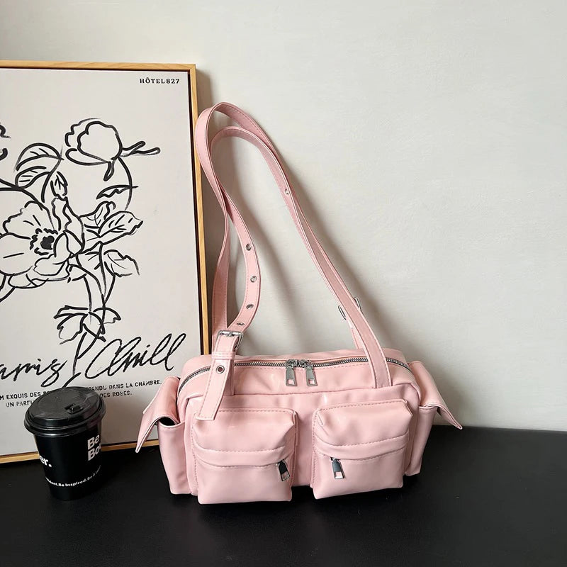 Amandine | Pink Multi-pocket Korean Shoulder Bag