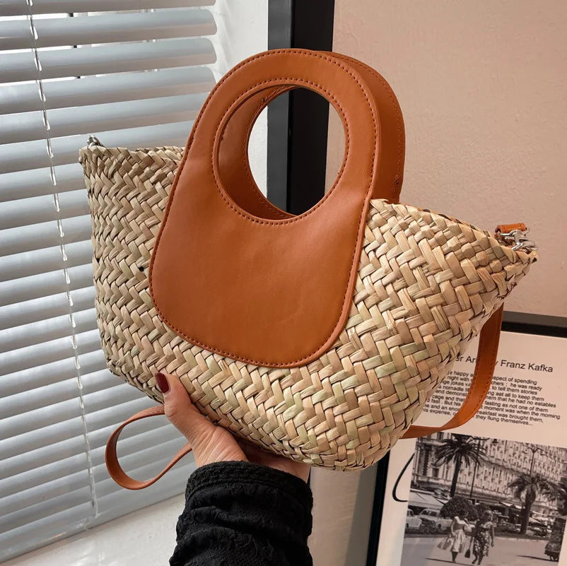 Brown Straw Crossbody Bag
