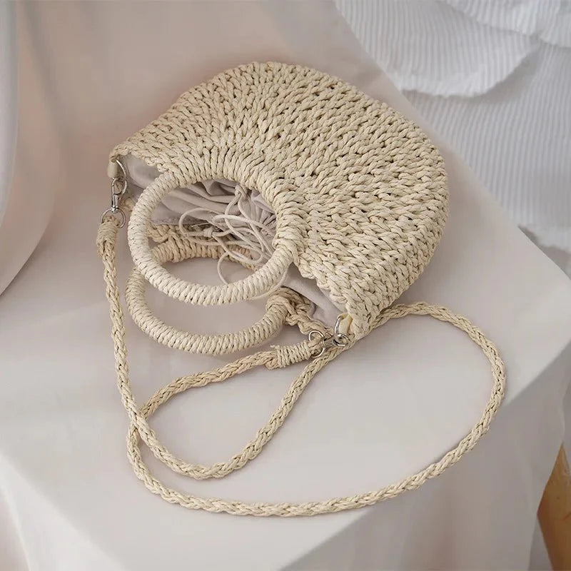 Wicker Half Moon Bag
