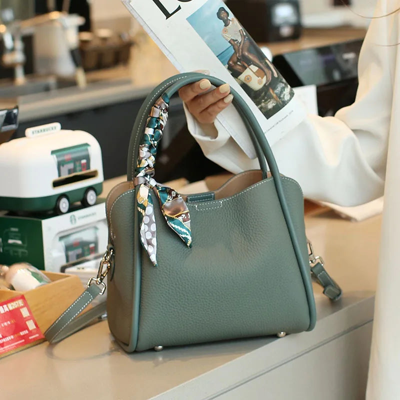 Leather Bucket Crossbody Bag