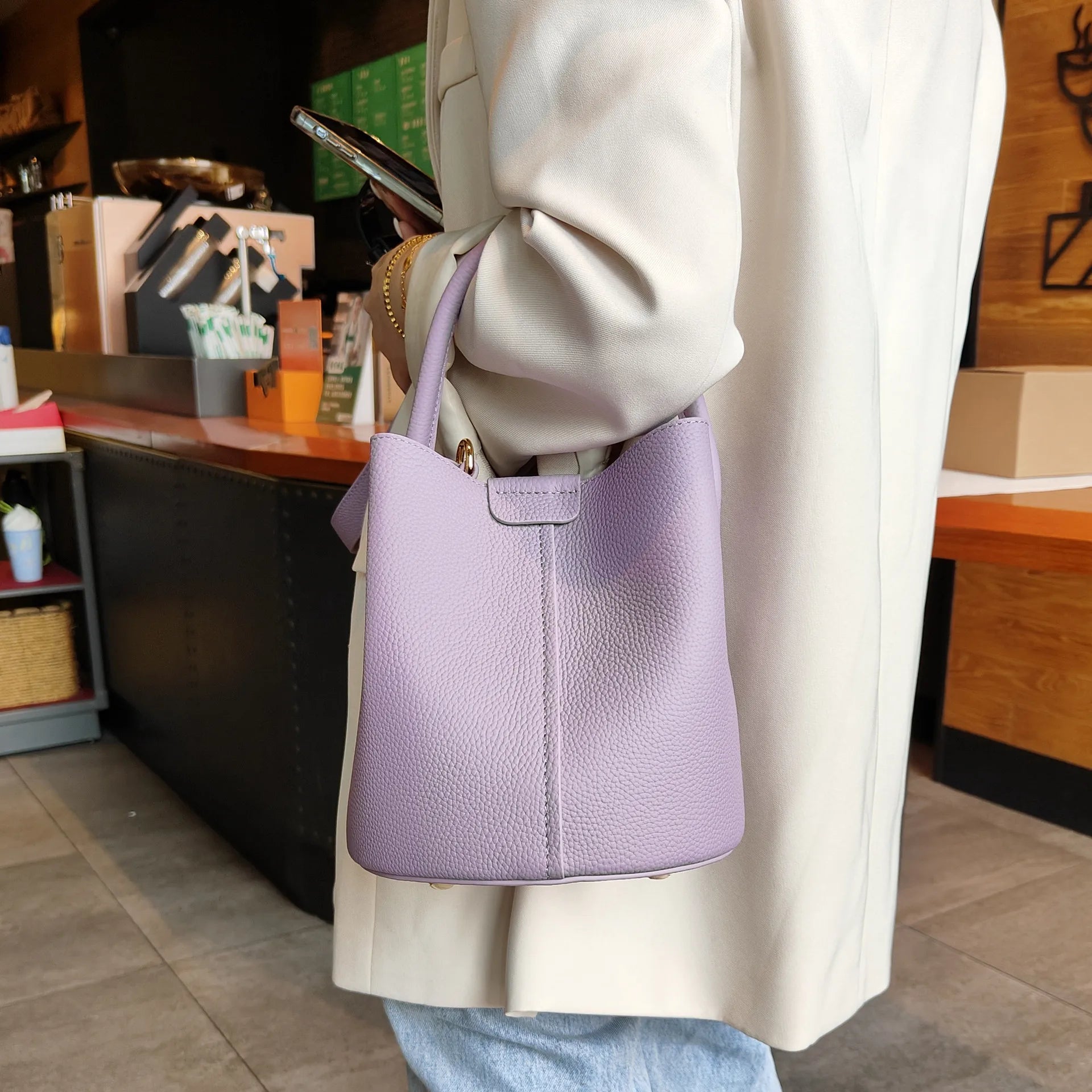 Leather Crossbody Bucket Handbags