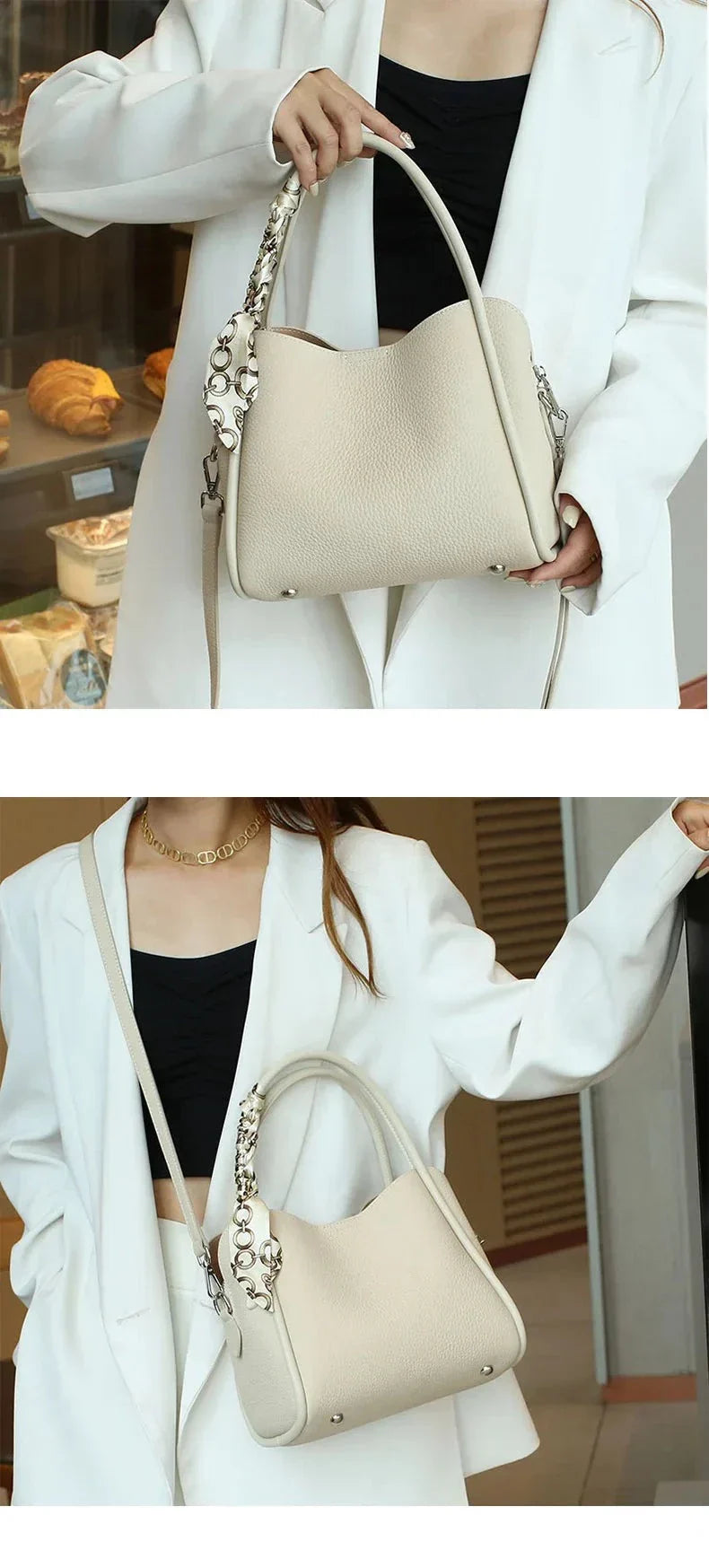 Stéphania | Leather Bucket Crossbody Bag