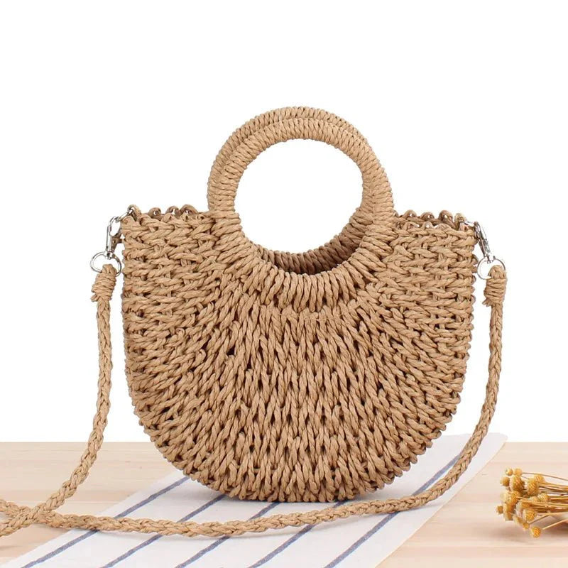Wicker Half Moon Bag