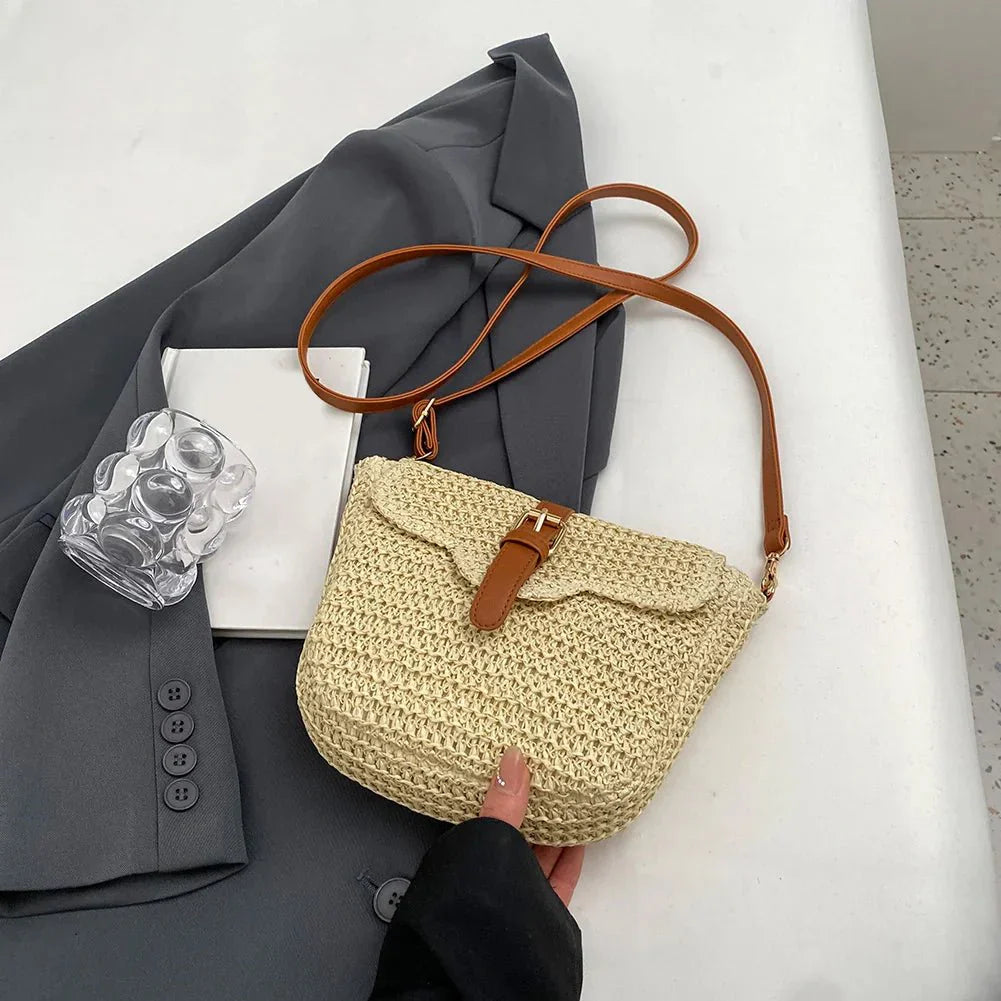 Noémie | Brown Straw Crossbody Bag
