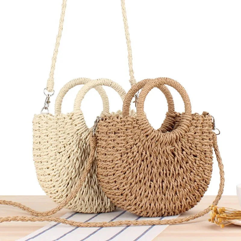 Wicker Half Moon Bag