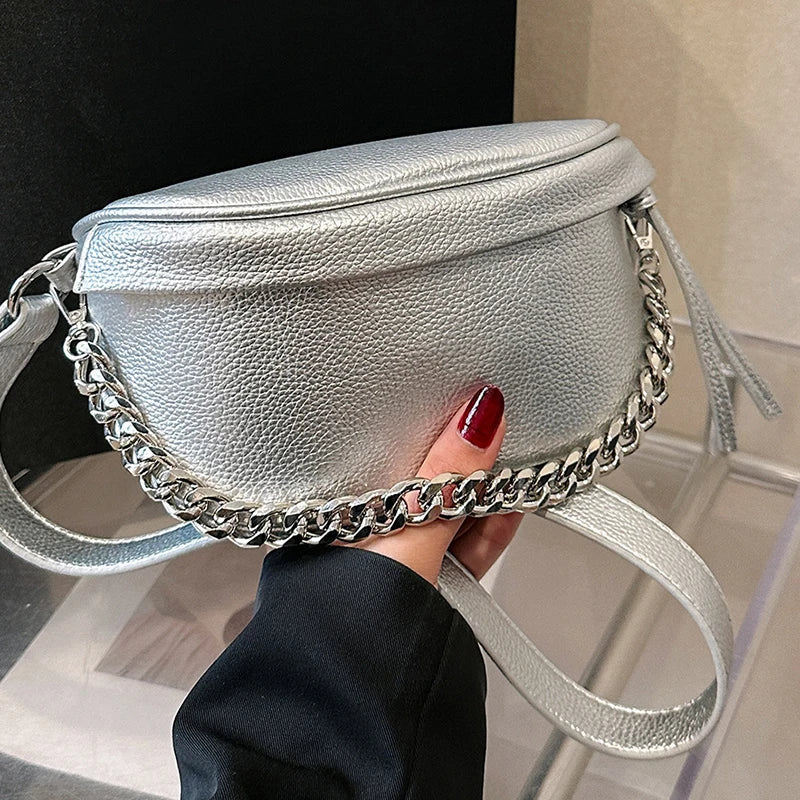 Silver crossbody belt bag