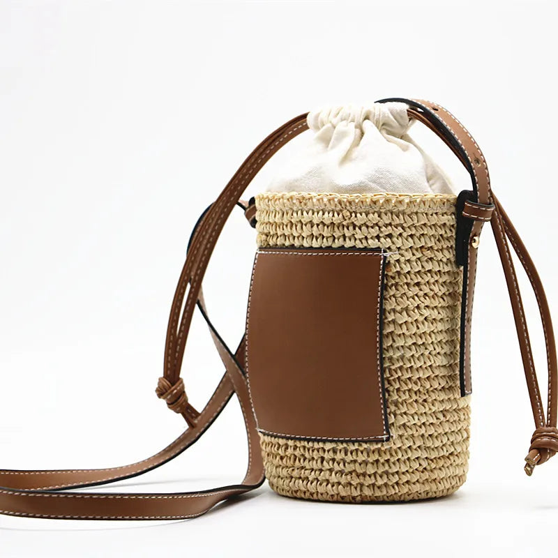 Straw Bucket Crossbody Bag