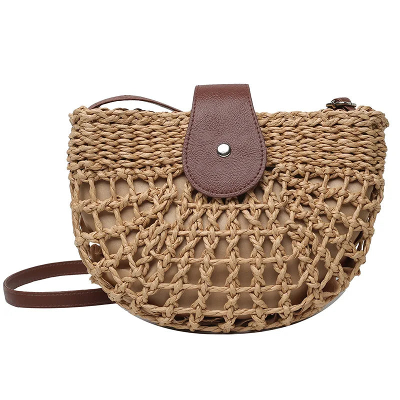 Straw Crescent Crossbody Bag