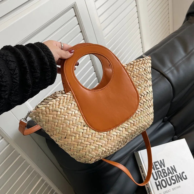 Brown Straw Crossbody Bag