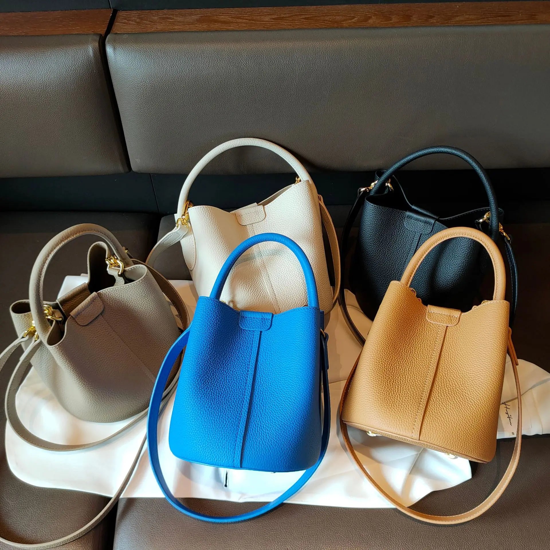 Leather Crossbody Bucket Handbags
