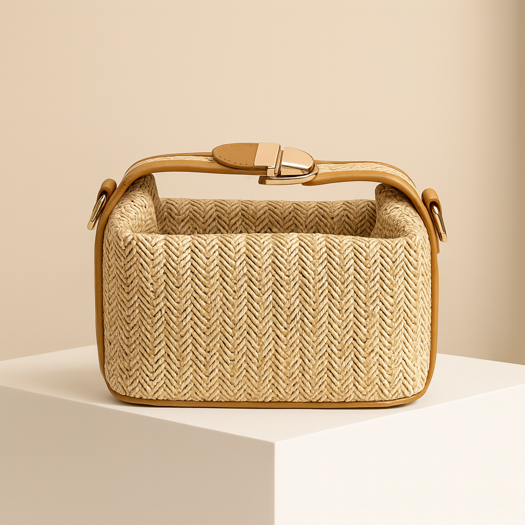 Tan Rattan Purse Handbag