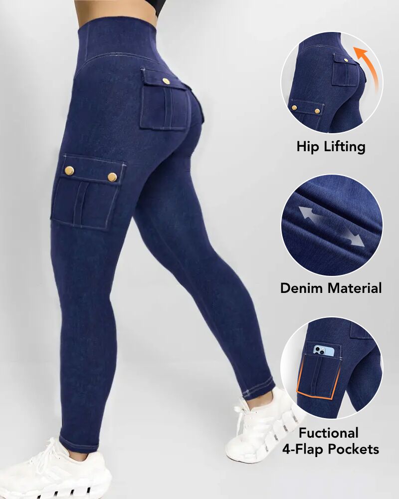 High Waist Butt Lifting Denim Yoga Leggings with Tummy Control