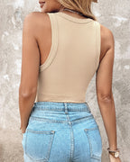 Round Neck Ribbed Tank Top with Integrated Bra