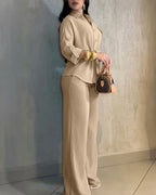 Vintage 2-Piece Set: Drawstring Top and Wide-Leg Pants