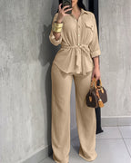 Vintage 2-Piece Set: Drawstring Top and Wide-Leg Pants