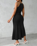 Textured Criss Cross Halter Knit Dress with Front Slit