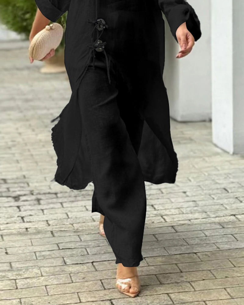 One-Shoulder Top with Coordinating Wide-Leg Pants Set