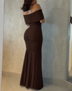 Off-Shoulder Ruched Waist Mermaid Evening Gown